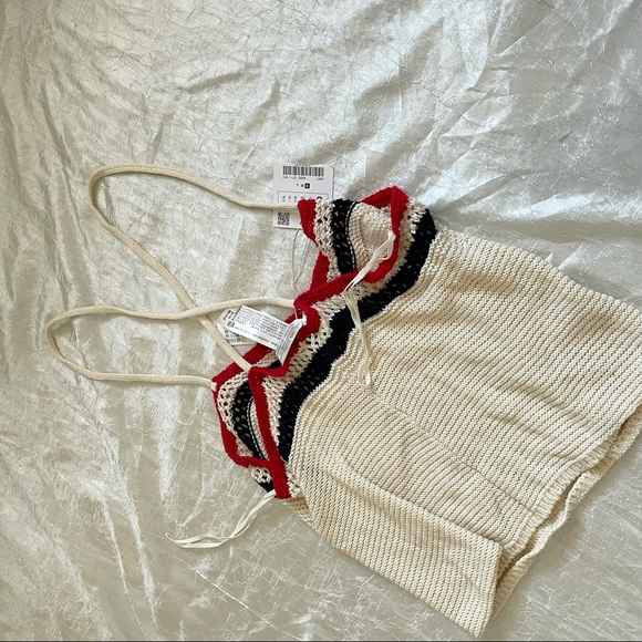 NWT ZARA Trafaluc knit ivory, blue, and red cami tank top - Picture 6 of 6